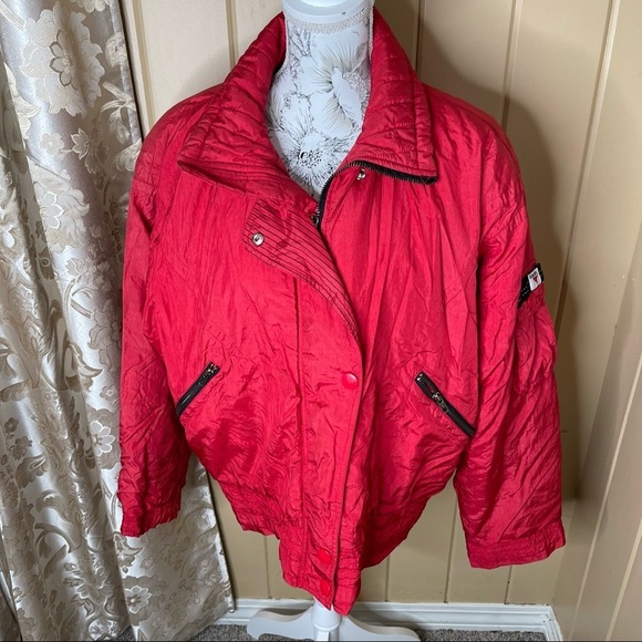Vintage Kaelin Finesse Ski Jacket Puffer 80s 90s Flamingo Coral Red bomber Large - Picture 1 of 5